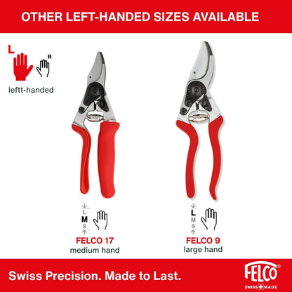Felco - Tijeras de podar (F 16) - Podadora de jardín con una Mano para Zurdos de Alto Rendimiento Hecha en Suiza con Hoja de Acero