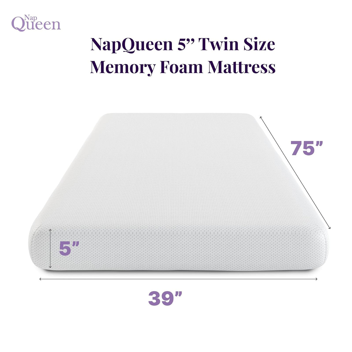 NapQueen - Colchón de Espuma viscoelástica Individual de 5 Pulgadas, Color Blanco para habitación de los niños/día - Litera rodar