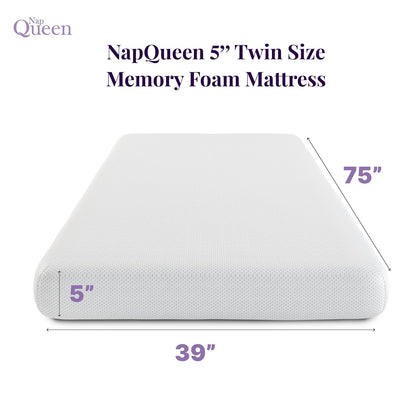 NapQueen - Colchón de Espuma viscoelástica Individual de 5 Pulgadas, Color Blanco para habitación de los niños/día - Litera rodar