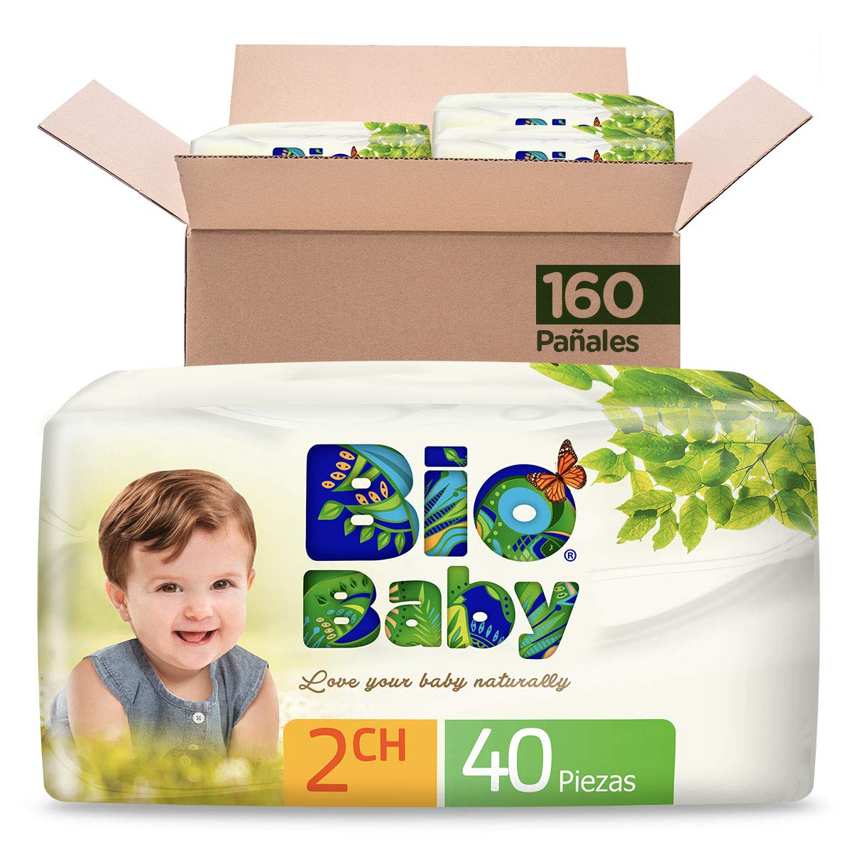 Bio Baby Pañales, Talla Chica/2, 160 Pañales + Toallitas Húmeda, 12 paquetes con 80 piezas, 960 toallitas