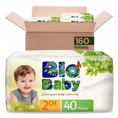 Bio Baby Pañales, Talla Chica/2, 160 Pañales + Toallitas Húmeda, 12 paquetes con 80 piezas, 960 toallitas