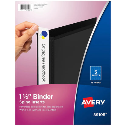 AVERY Avery-Dennison 89105 Insertos de lomo de carpeta, capacidad de 1-1/2 pulgadas, 25 unidades, color blanco