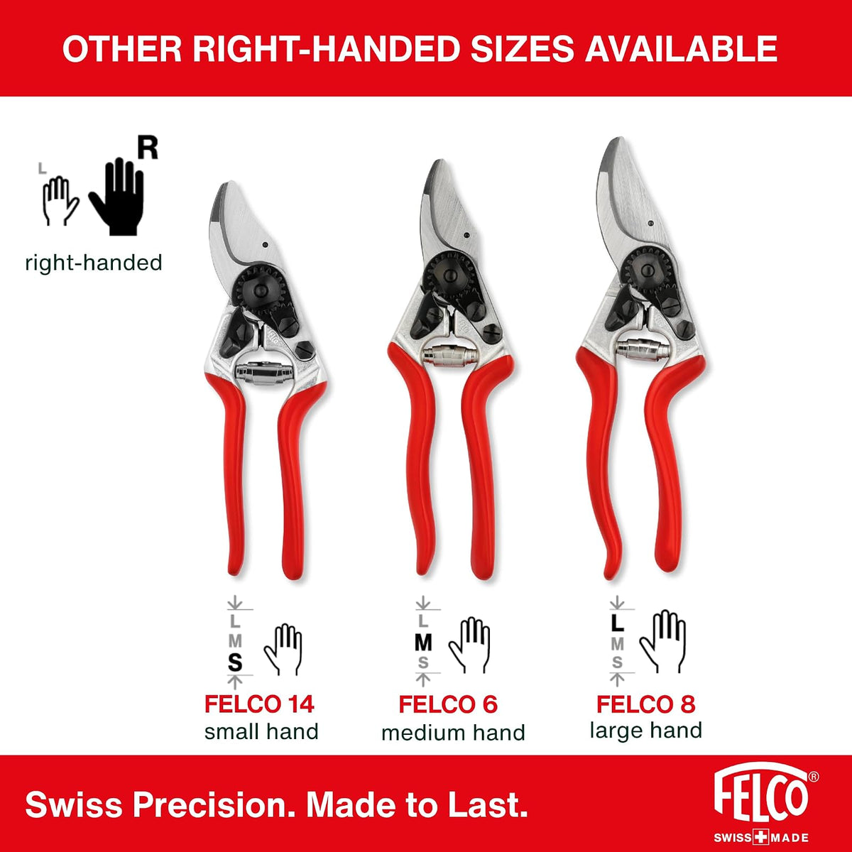 Felco - Tijeras de podar (F 16) - Podadora de jardín con una Mano para Zurdos de Alto Rendimiento Hecha en Suiza con Hoja de Acero