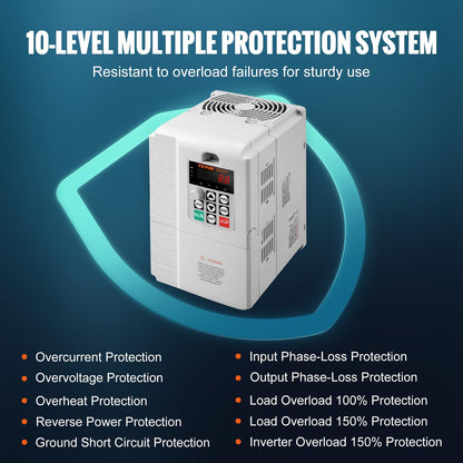 VEVOR Variador de Frecuencia 7,5 kW, Convertidor de Frecuencia 10 HP 34 A 0-400 Hz VFD con Entrada Monofásica, Salida Trifásica, Control de Velocidad, Enfriamiento Rápido, para Motores de Máquinas
