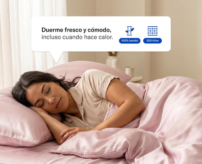 Luuna Juego de Sábanas Matrimonial de Bambú 300 Hilos, 1 Juego de 4 Piezas, Suaves, Frescas, Transpirables y Resistentes, Alta Calidad, Marca Mexicana (Rosa)