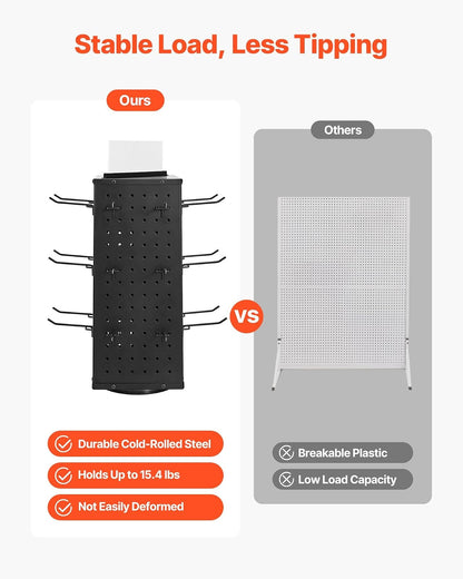 VEVOR Expositor Giratorio de Tablero Perforado de 188 x 188 x 520 mm con 24 Ganchos, 4 Lados de Acero Laminado en Frío Grueso, Organizador para Manualidades para Supermercados, Joyerías, Negro