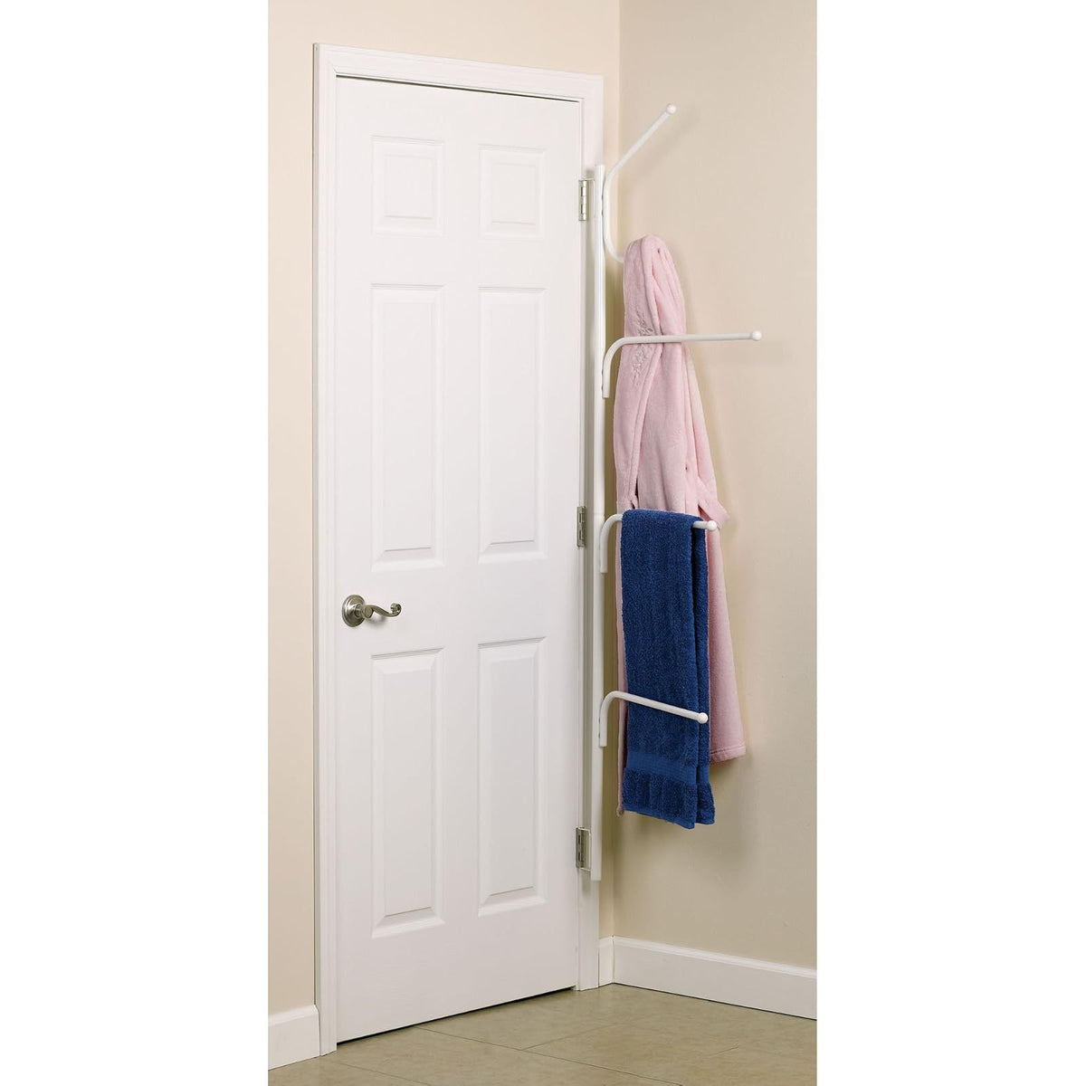 Household Essentials H12101 Bisagra It Clutterbuster Toalleros y Gancho Valet | 3 Toalleros y Gancho Todo en Uno | Blanco