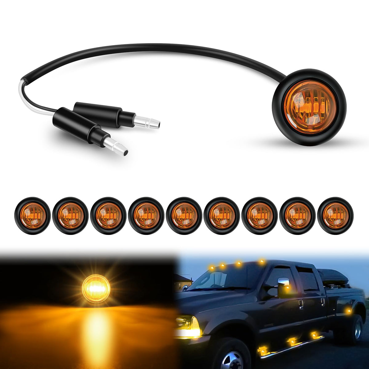 Nilight Luces LED de Marcador Redondas 3/4 in, Rojas, 2 Conectores, IP68, Paquete de 10 TL-253