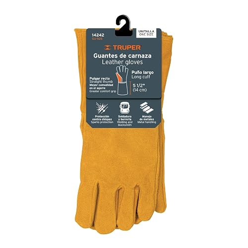 Truper GU-525, Guantes de carnaza, para argonero, puño de seguridad, largo