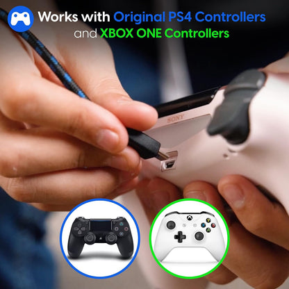 TalkWorks Cable de Carga Micro USB PlayStation 4 | 6 pies, negro, paquete de 3, carga rápida, cubierta trenzada