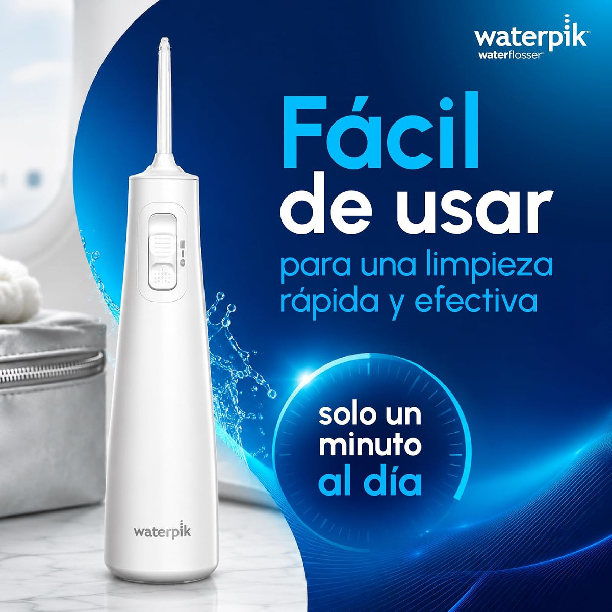 Waterpik Irrigador Bucal Cordless Pulse WF-20 con Limpiador de Lengua. | Recargable y Portátil. Encías Saludables y Dientes más en 14 Días, Elimina el 99% de la Placa Dental en 3 Seg.