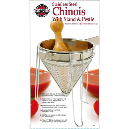 Norpro Chinois de acero inoxidable con soporte y juego de pilón, talla única, como se muestra en la imagen
