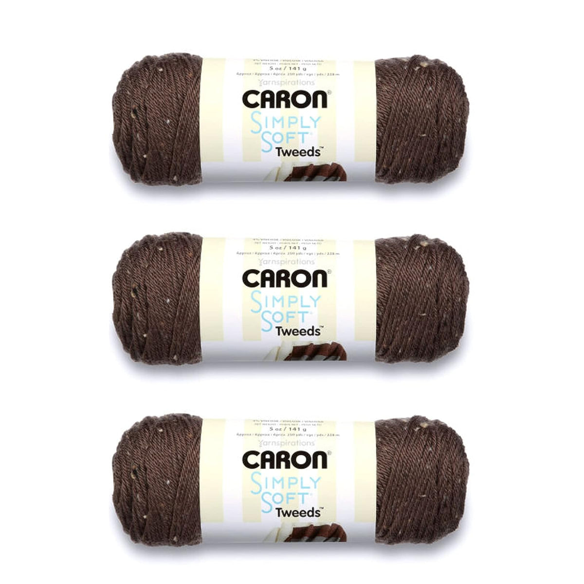 Caron Simply Soft Estambre Acrílico Diseños Especiales, Paquete de 3 x 141 g - Tweeds Taupe