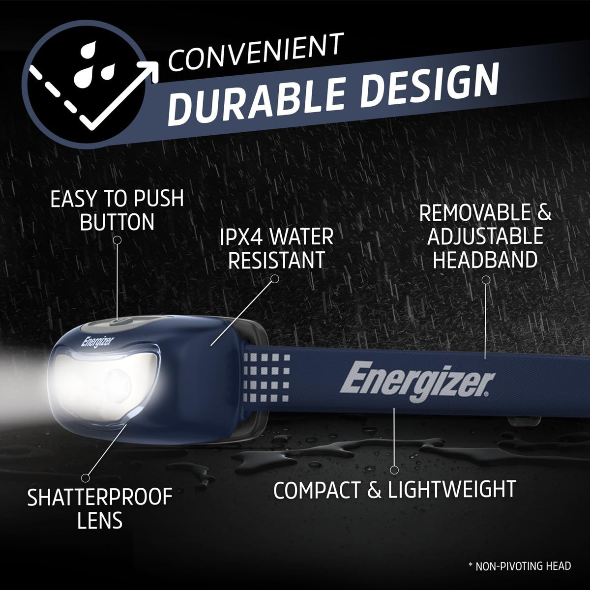 Energizer Universal+ - Faros delanteros LED (2 unidades), IPX4 resistentes al agua, luz de cabeza brillante para exteriores, camping, correr, tormenta, luz LED de supervivencia para emergencias