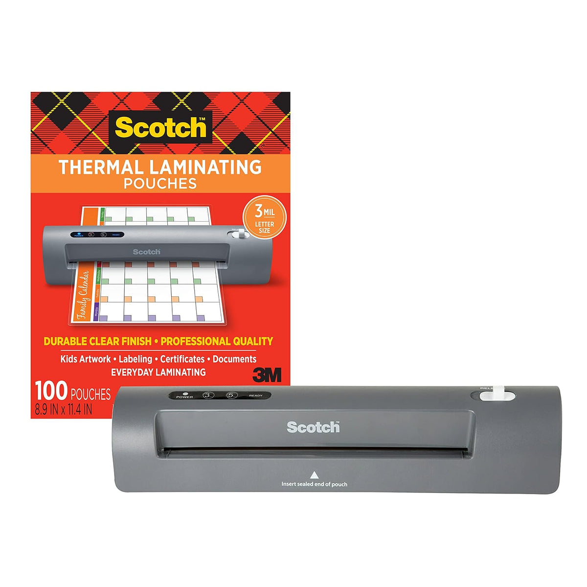Scotch Laminadora Térmica de 2 Rodillos (TL901) + Bolsas de laminación térmica, paquete de 100, 8.9 x 11.4 pulgadas, hojas de tamaño carta (TP3854-100)