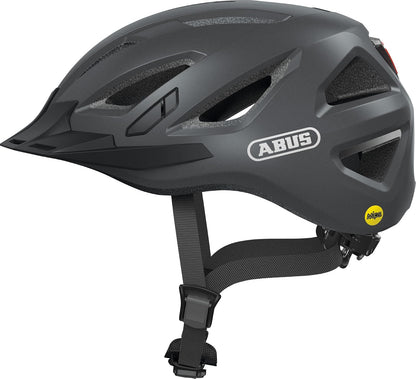 ABUS Stadthelm Urban-I 3.0 MIPS - Fahrradhelm mit Aufprallschutz, Rücklicht, Schirm und Magnetverschluss - für Damen und Herren - L (56-61 cm) - Gris