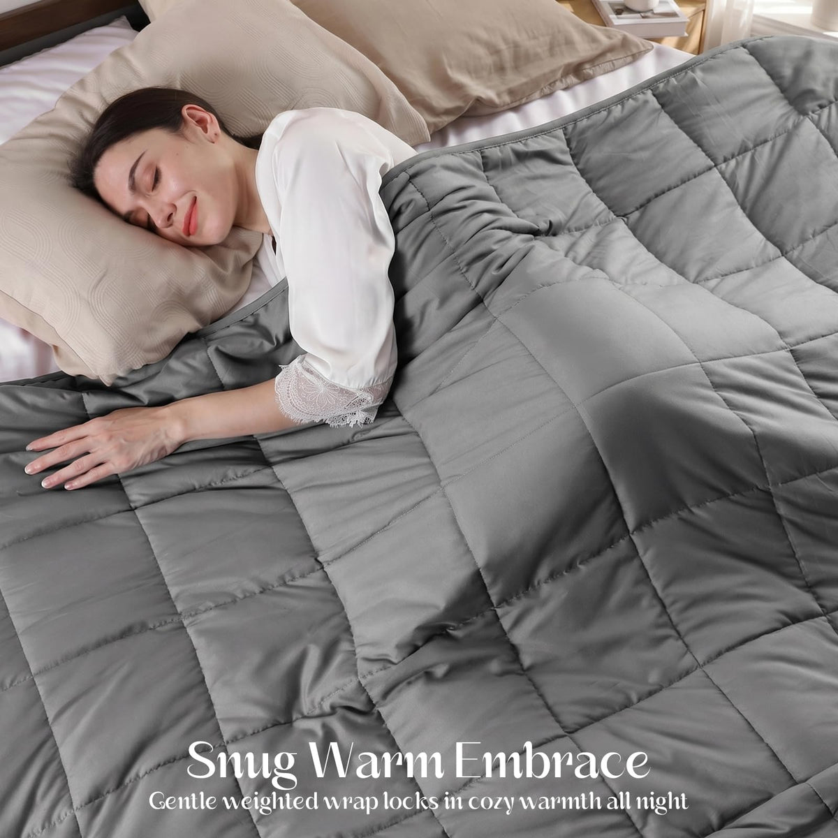 Smart Queen - Manta con Peso de 15 Libras (48 x 72 Pulgadas, Gris), Manta Pesada de enfriamiento Suave para Dormir, Transpirable para Todas Las Estaciones con abalorio de Vidrio de Alta Calidad