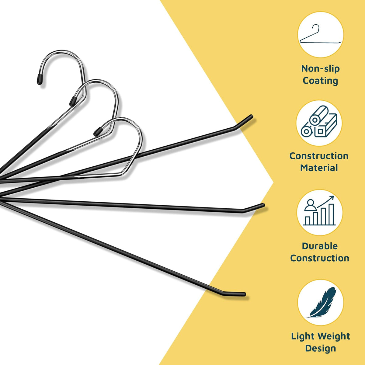 Lifemaster - Juego de 50 Perchas de Metal para Pantalones, Pantalones, Mantas y Jeans con Revestimiento de Goma y diseño Elegante de Extremo Abierto, Color Negro