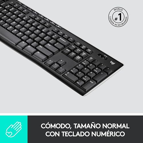 Logitech K270 Teclado Inalámbrico para Windows, Tecnología Inalámbrica 2.4 GHz, Tamaño Normal, Teclado Numérico, 8 Teclas Multimedia, Batería 2 Años, Compatible con PC, Laptop - Negro