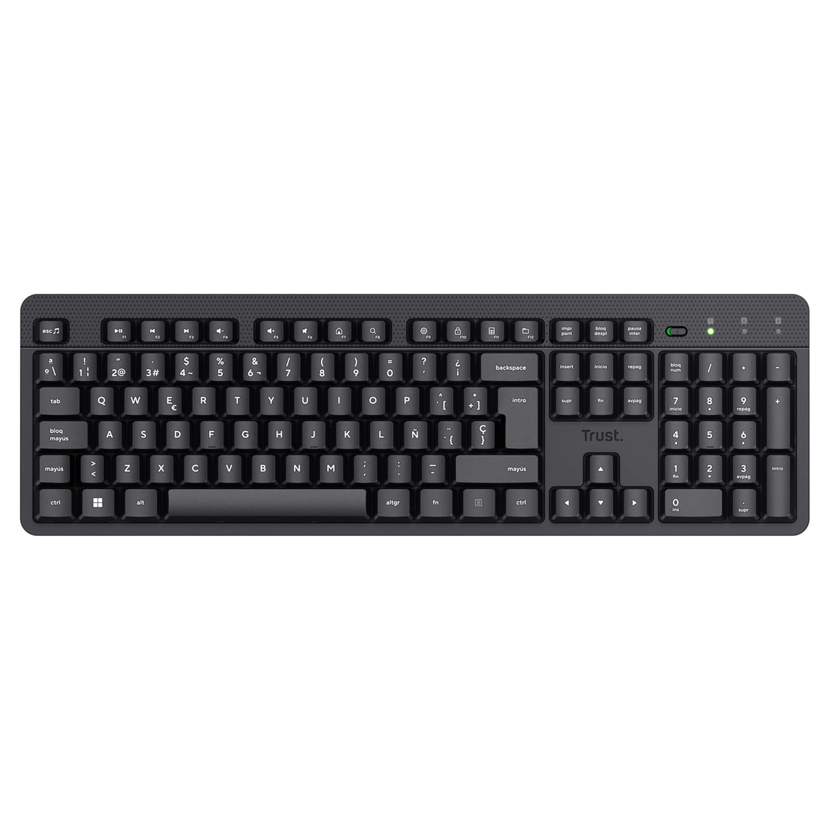 Trust ODY II Teclado Inalámbrico Silencioso QWERTY Español, Negro | Resistente a Derrames, Tamaño Completo, Receptor USB, Ideal para Oficina, Compatible con PC/Laptop/Windows/MacOS
