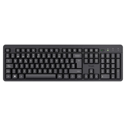Trust ODY II Teclado Inalámbrico Silencioso QWERTY Español, Negro | Resistente a Derrames, Tamaño Completo, Receptor USB, Ideal para Oficina, Compatible con PC/Laptop/Windows/MacOS