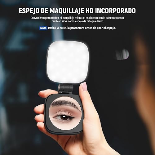 NEEWER BÁSICO Luz Selfie Magnética Compatible con MagSafe iPhone, CRI95 700lx/0,3m Aro Relleno LED Plegable Iluminación con Espejo para Zoom Maquillaje Foto Grabación Videoconferencia, Negro NL48B