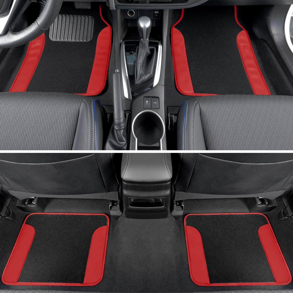 BDK Alfombrillas de Piso para Automóviles, Dos Tonos con Piel Sintética, Rojo/Negro, MT202