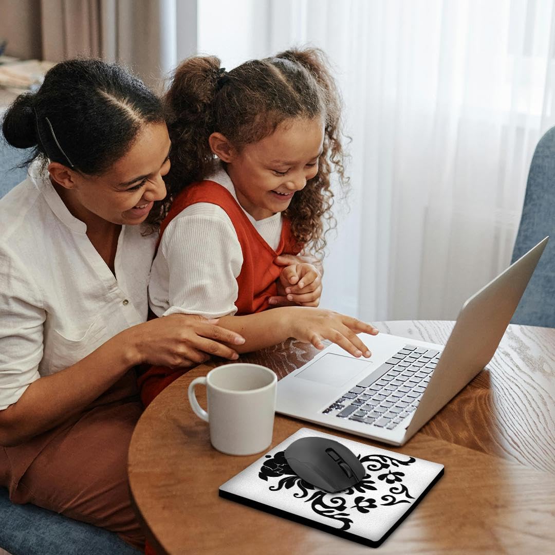 3dRose 8 x 8 x 0.25 Inches Mouse Pad, Elegant Black on A White Design (mp_65175_1)