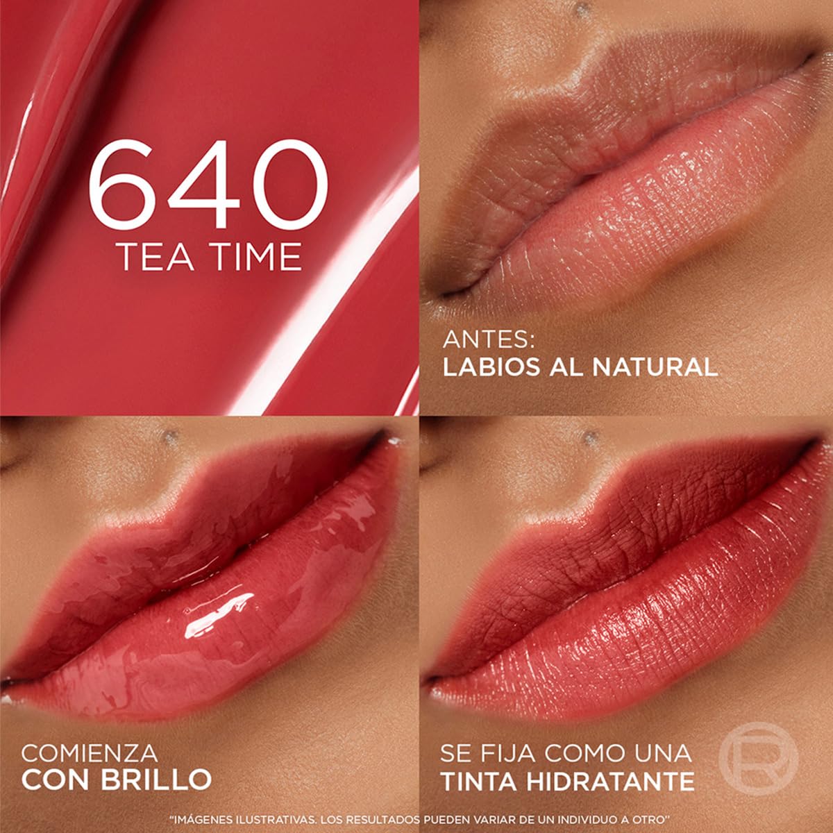L'Oréal Paris Hyaluron Tint, Tinta en Sérum para Labios y Mejillas, Hidratación instantánea, Color Duradero y Sensación ligera, Multiusos, Tono 640 Tea Time