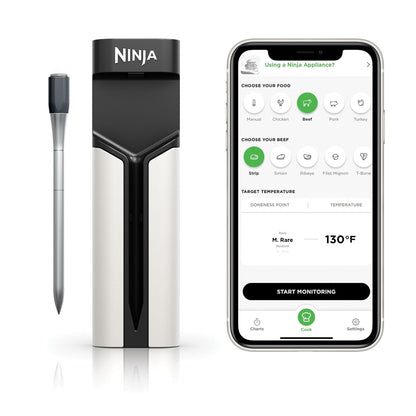 Ninja Meat Thermometer ProChef Sonda inalámbrica para freidora de aire interior y exterior, parrilla, cocina, ahumador, horno, tostador, conexión de aplicación Bluetooth de largo alcance, resistente