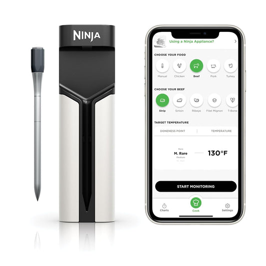 Ninja Meat Thermometer ProChef Sonda inalámbrica para freidora de aire interior y exterior, parrilla, cocina, ahumador, horno, tostador, conexión de aplicación Bluetooth de largo alcance, resistente