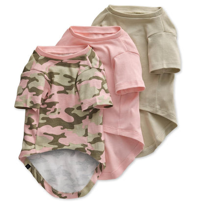 Pet Passion Paquete de 3 Playeras de Manga Corta para Perro, Algodón Orgánico - Large - Rosa Camuflaje