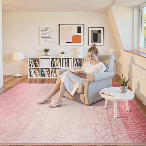 Wonnitar - Alfombra Moderna Lavable Degradado, 5 x 7 Pulgadas, Color Rosa Claro para Sala de Estar, alfombras abstractas Antideslizantes Color Rosa para recámara y niñas, Alfombra Suave y Grande para