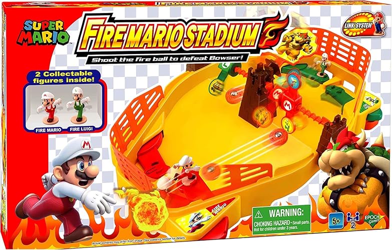 EPOCH Super Mario Fireball Stadium - Juego de acción de Mesa para 2 Jugadores para Mayores de 5 años - Incluye Bowser's Tower, Objetivos de Doble Cara y Cifras de acción coleccionables Mario & Luigi