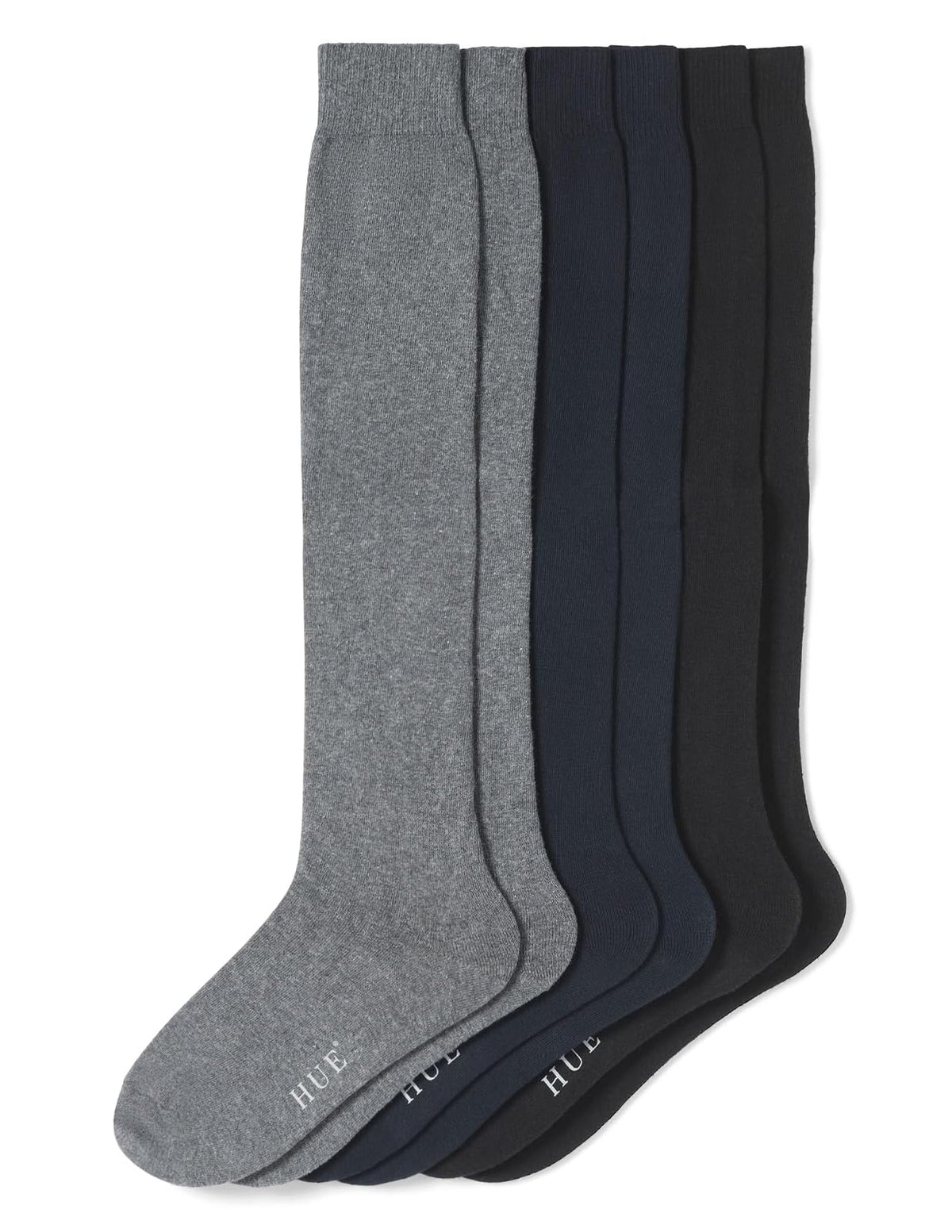 HUE Calcetines de Punto Plano hasta la Rodilla Paquete de 3 - Talla única - Nuevo grafito jaspeado