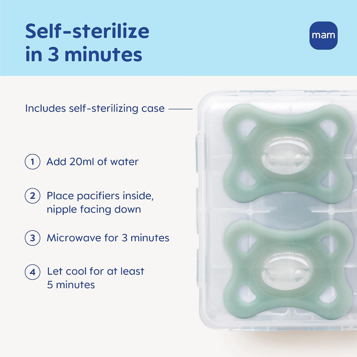 MAM Comfort - Chupones de silicona para bebés pequeños, ligeros de una sola pieza, para recién nacidos de 3 a 12 meses, sin BPA, fácil de limpiar, mejor para bebés lactantes, con estuche esterilizador