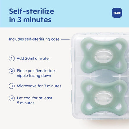 MAM Comfort - Chupones de silicona para bebés pequeños, ligeros de una sola pieza, para recién nacidos de 3 a 12 meses, sin BPA, fácil de limpiar, mejor para bebés lactantes, con estuche esterilizador