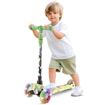 Hurtle Patín del Diablo 3 Ruedas con Luces LED para Niños de 2 a 5 Años, Manillar Ajustable - Camouflage