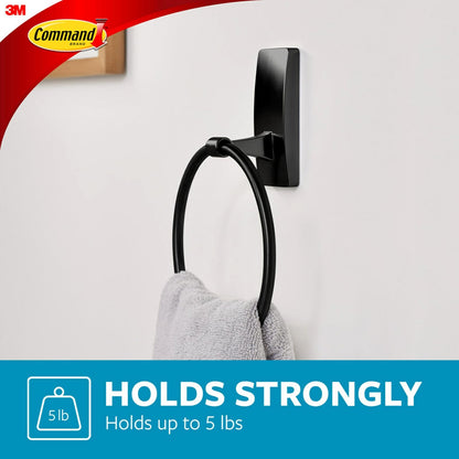 Command - Soporte para toallas de mano, color negro mate con tiras resistentes al agua, organizador de baño resistente al óxido, soporta hasta 5 libras, 1 anillo