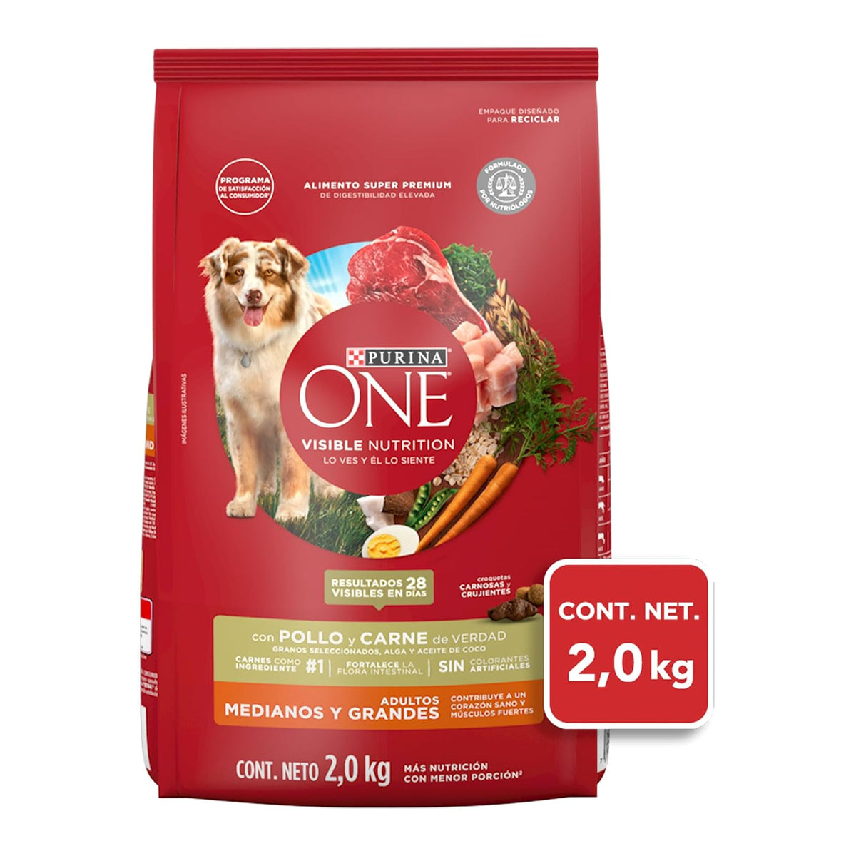 Purina One Adulto Raza Mediana y Grande Sabor Pollo y Carne 2Kg