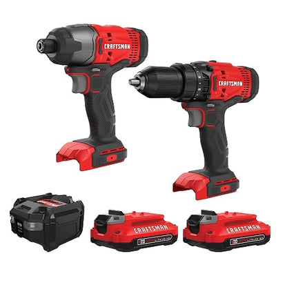 CRAFTSMAN Kit Taladro Inalámbrico y Atornillador Impacto 20V, CMCK200C2 | Kit Taladro Inalámbrico, Atornillador de Impacto, 20V, Incluye 2 Baterías, Bolsa de Herramientas