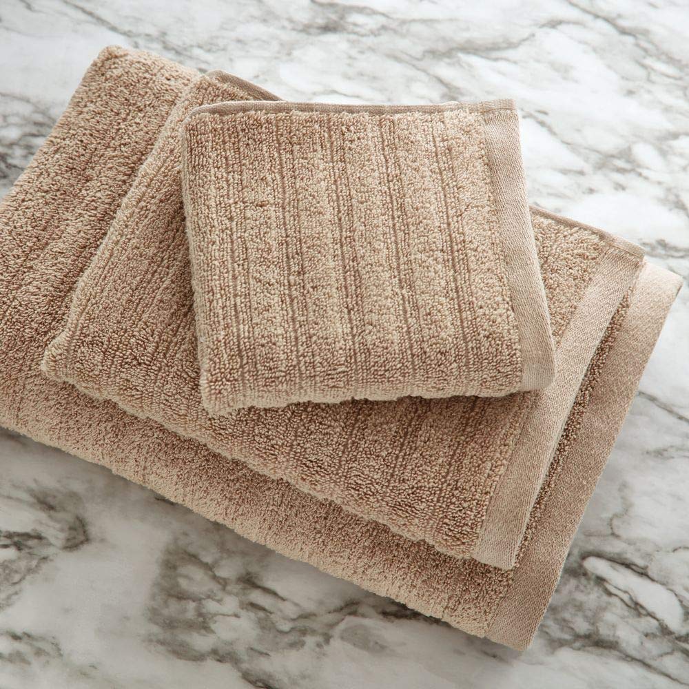 InterDesign iDesign Ribbed Hand Hanging Loop, 100% Cotton Textured Striped Soft Absorbent Machine Washable Towel for Bathroom, Shower, Tub, Set of 6, Linen