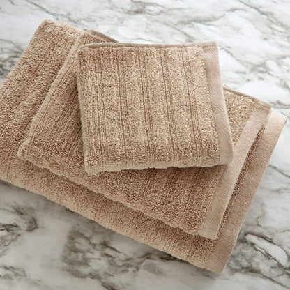 InterDesign iDesign Ribbed Hand Hanging Loop, 100% Cotton Textured Striped Soft Absorbent Machine Washable Towel for Bathroom, Shower, Tub, Set of 6, Linen