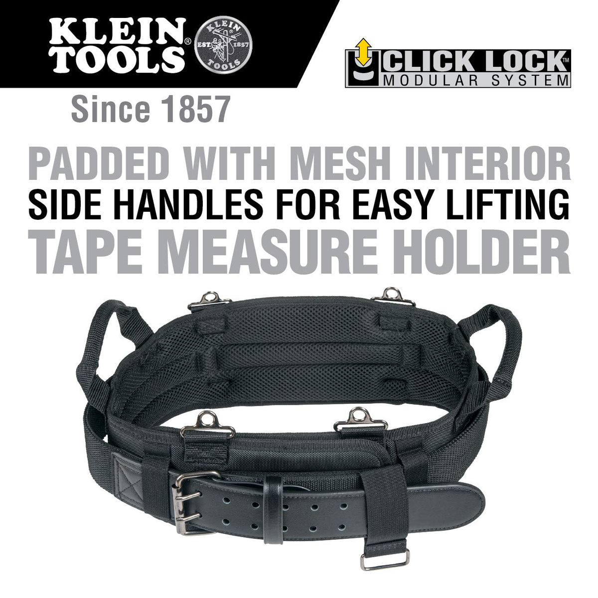 Klein Tools 55918 - Cinturón de herramientas para electricista para uso con bolsas modulares de Klein Tools Click Lock Modular System, talla M