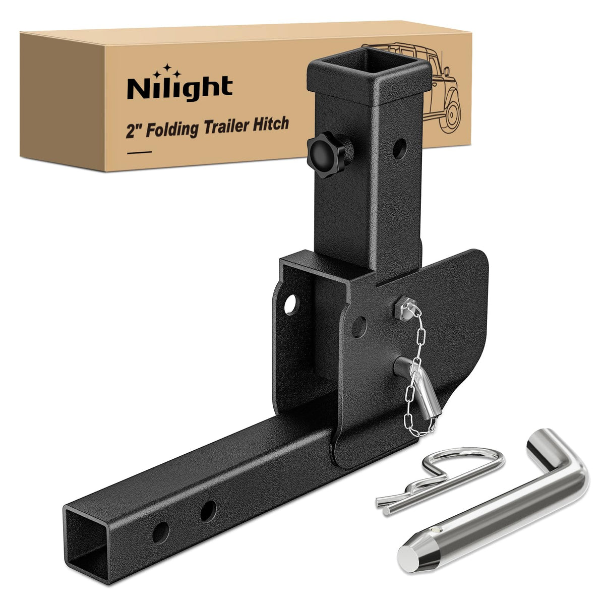 Nilight - Extensión plegable de enganche de remolque de 16.5 pulgadas, compatible con adaptador de transporte de carga para silla de ruedas, receptor de 2 pulgadas, enganche de remolque de 500 libras,