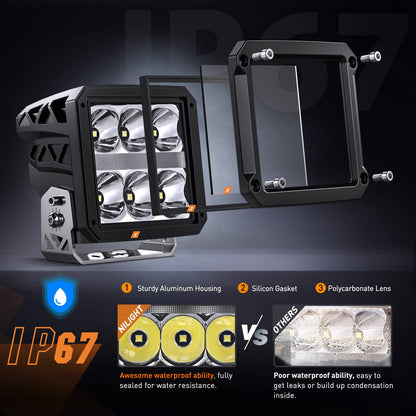 Nilight 4 Inch Square LED Pod Lights with DRL 60W 6487LM 10 Degree Super Spot Beam 16AWG Wiring Harness Kit for Auxiliary Offroad Driving Work Lamp for Truck UTV ATV SUV 4x4 Jeep