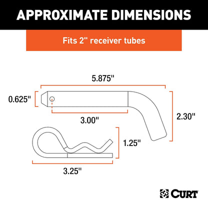 CURT Pin y Clip de Enganche de Remolque Negro 21579, Diámetro 5/8 in, para Receptor 2 in