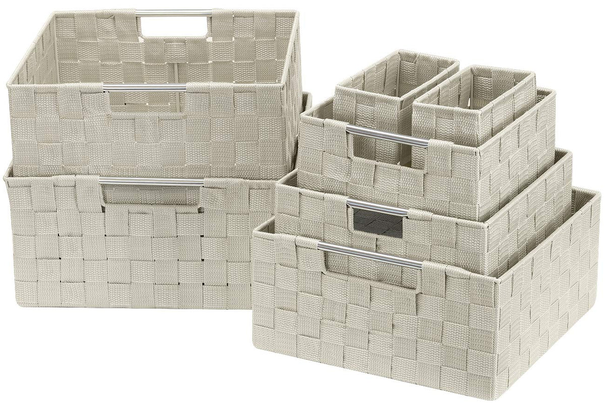 Sorbus Storage Baskets for Organizing (Set of 7), Mesh Hand-Woven Design, Linen Closet Organizers and Storage, Organizer Storage Baskets for Shelves, Variety Pack Organizers and Storage (Beige)