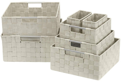 Sorbus Storage Baskets for Organizing (Set of 7), Mesh Hand-Woven Design, Linen Closet Organizers and Storage, Organizer Storage Baskets for Shelves, Variety Pack Organizers and Storage (Beige)