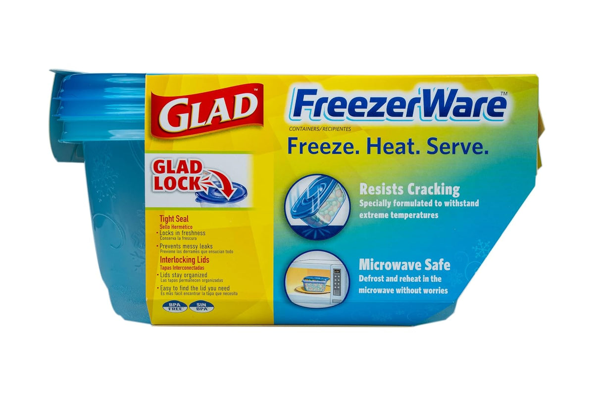 Gladware - Contenedores de almacenamiento de alimentos, grandes, rectangulares para uso diario, recipientes de almacenamiento de alimentos seguros para congelador, soporta hasta 64 onzas de alimentos,